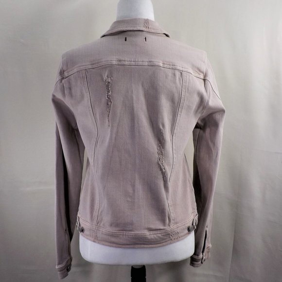 NWOT Dear John Beige Denim w Factory Distress & 4 Pockets Trucker Jean Jacket S - Picture 10 of 14